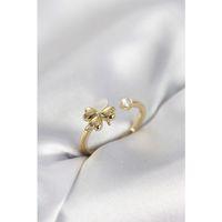 Gold Renk Yonca Model Sedefli Kadın Yüzük