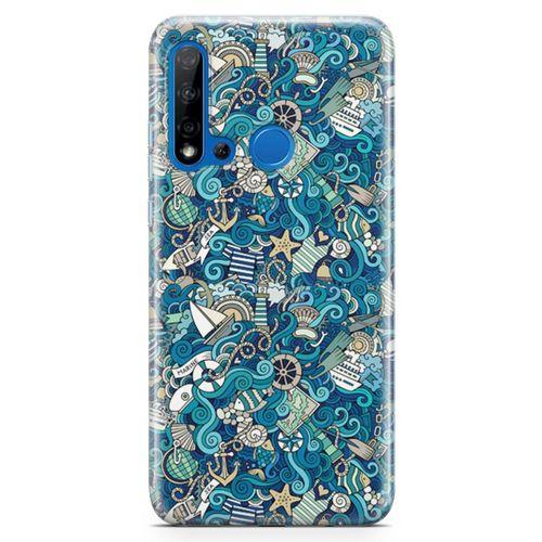 Huawei Nova 5i Kılıf Doodle Gemi Turları Arka Kapak Koruma Desenli Full Koruyucu