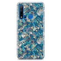 Huawei Nova 5i Kılıf Doodle Gemi Turları Arka Kapak Koruma Desenli Full Koruyucu