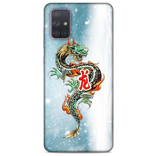 Samsung Galaxy A71 Kılıf Dragons (29) Arka Koruma Kılıfı Tatoo Mavi Ejderha