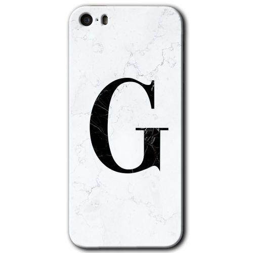 Potkal Hediye Fabrikası iPhone 5s Kılıf HD Desen Baskılı Arka Kapak - Beyaz Mermer Desenli G Harfi