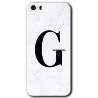 Potkal Hediye Fabrikası iPhone 5s Kılıf HD Desen Baskılı Arka Kapak - Beyaz Mermer Desenli G Harfi
