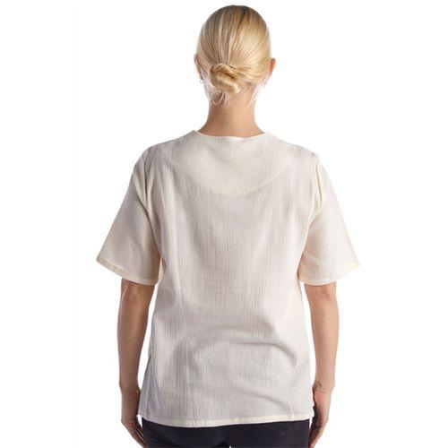 Şile Bezi Kısa Kol Krem Nakışlı V Yaka Yazlık Otantik Bluz