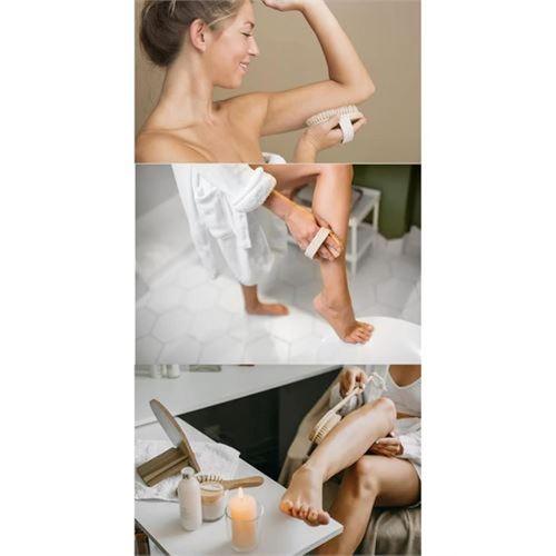 Uzun Saplı Doğal At Kılı Selülit Karşıtı Vücut Fırçası Peeling Masaj Aleti Selülit Fırçası 723198