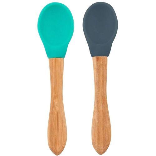 OiOi Bambu Saplı Silikon Mama Kaşığı 2li Aqua Green / Deep Blue