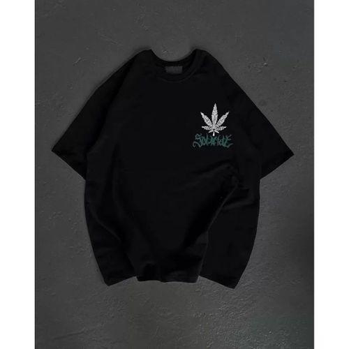 Pilelistore Unisex Bisiklet Yaka Baskılı Oversize T-Shirt - Siyah