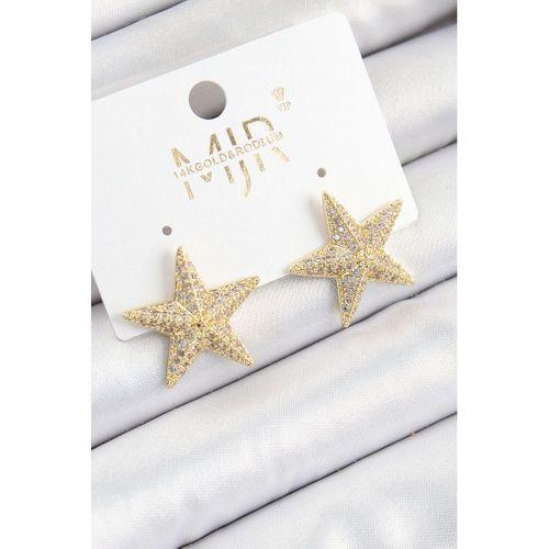 Pirinç Zirkon Taşlı Yıldız Model Gold Renk Kadın Küpe