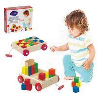 Renkli Küp Bloklu  Kutulu Ahşap  Çekçek Araba