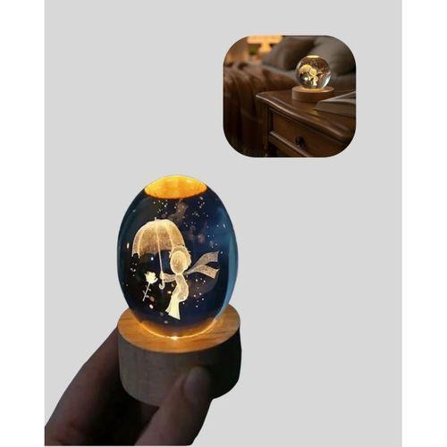 Masif Ahşap Standlı 3d Küçük Prens Kristal Top Usb Gece Lambası Sıcak Işık