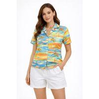 Yazlık Tropikal Desenli Gömlek Şort Takım Rahat Kalıp Tatil Kombin  - Desenli