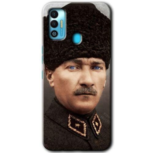 Tecno Spark 7T Kılıf HD Desen Baskılı Arka Kapak+Temperli Cam - Başkomutan Atatürk