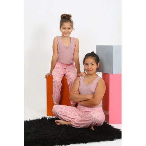 Kız Çocuk Sıfır Kol Gül Kurusu Penye Pijama Takım