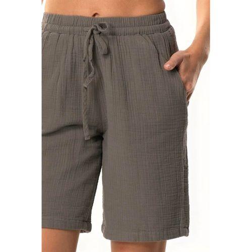 İnci Bağlamalı Uzun Yazlık Müslin Şort Gri Gri