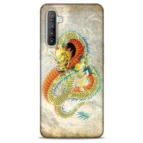 Oppo Realme XT Kılıf Dragons (21) Koruyucu Kapak Ejderha Dövme Sarı