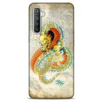 Oppo Realme XT Kılıf Dragons (21) Koruyucu Kapak Ejderha Dövme Sarı