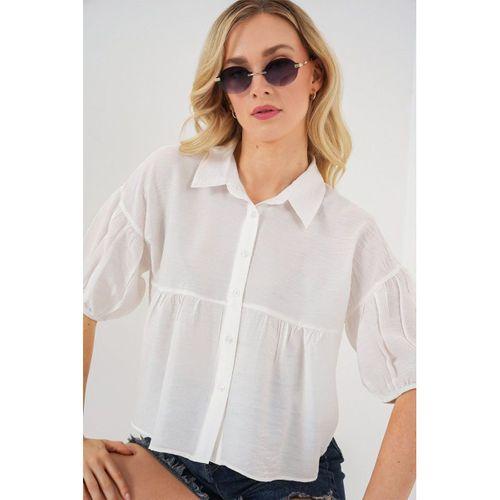 Kısa Kol Crop Gömlek 20335 - Beyaz