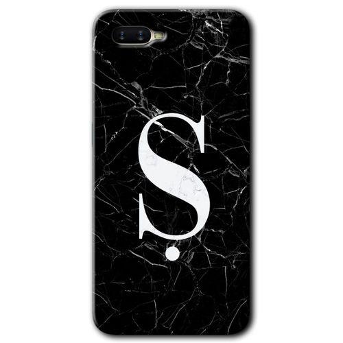 MRCİLETİSİM Oppo Rx 17 Neo Kılıf HD Desen Baskılı Arka Kapak + Temperli Cam - Siyah Mermer Desenli Ş Harfi