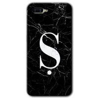 MRCİLETİSİM Oppo Rx 17 Neo Kılıf HD Desen Baskılı Arka Kapak + Temperli Cam - Siyah Mermer Desenli Ş Harfi