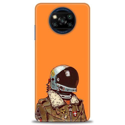 Xiaomi Poco X3 NFC Kılıf HD Baskılı Kılıf - Turuncu Astronot + Tam Ekran Koruyucu