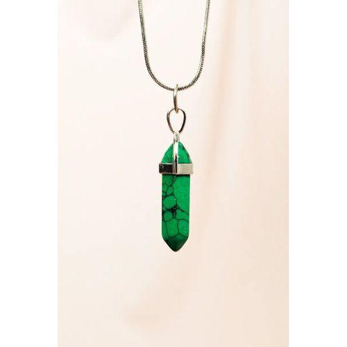 Krizopraz Doğal Taşı Zincirli El Yapımı Tasarımlı Kolye Uç: 3,5 cm Zincir: 20 cm Kutulu