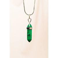 Krizopraz Doğal Taşı Zincirli El Yapımı Tasarımlı Kolye Uç: 3,5 cm Zincir: 20 cm Kutulu