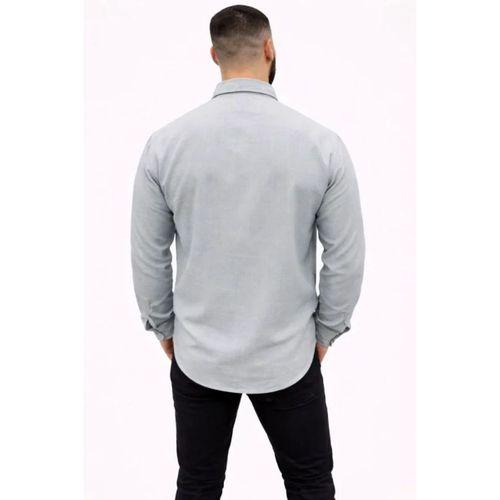 Erkek KETEN Kumaş Oversize Uzun Kollu Rahat Kalıp Gömlek - Boyalı Gri