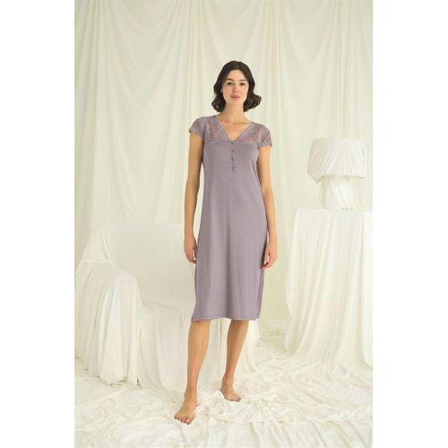 Kolu Omzu Ve Yakası Dantelli Önü Düğmeli Gecelik