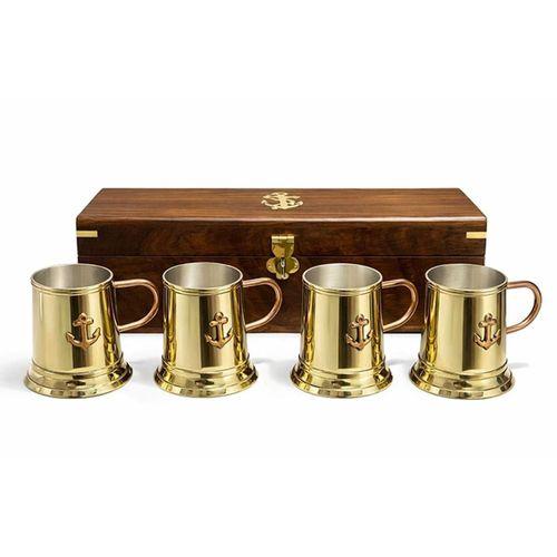 29x7 Cm Ahşap Kutulu 4'lü Pirinç Fincan Seti