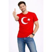 Erkek T-Shirt Kısa Kol Bisiklet Yaka Ay Yıldız Bayrak Baskılı Tişört - Kırmızı