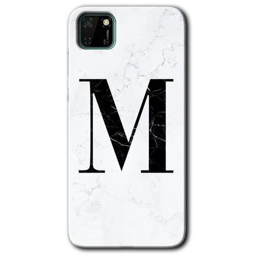 Huawei Y5P Kılıf HD Desen Baskılı Arka Kapak - Beyaz Mermer Desenli M Harfi