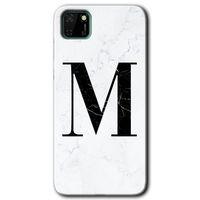 Huawei Y5P Kılıf HD Desen Baskılı Arka Kapak - Beyaz Mermer Desenli M Harfi