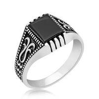 Gümüş Siyah Onix Taşlı Erkek Yüzük