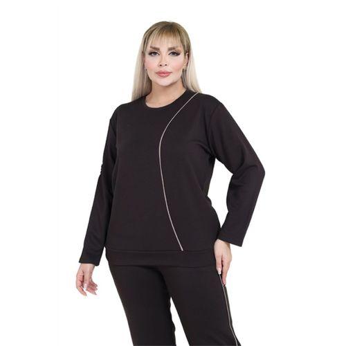 Melsay Butik Siyah Ekru Çizgi Detay Modal Büyük Beden Kadın Eşofman Takımı