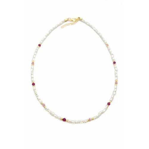 Renkli Boncuklu İnci Kolye - Fuşya