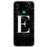 MRCİLETİSİM Huawei P smart 2019 Kılıf Baskılı Kapak - Siyah Mermer Desenli E Harfi + 5D Tam Kaplayan Cam