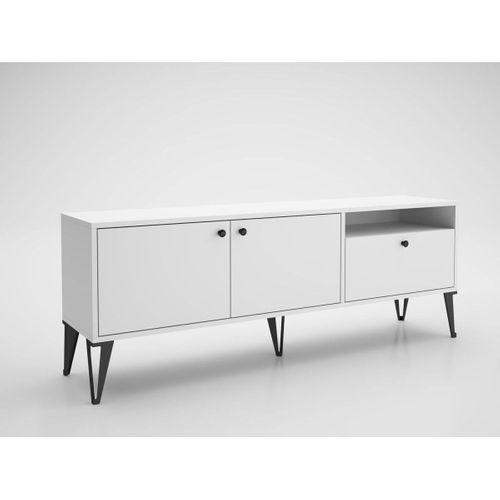 Wood'n Love Atoka 160 Cm Metal Ayaklı Dolaplı, Minifiks Bağlantı Tv Ünitesi - Beyaz / Siyah