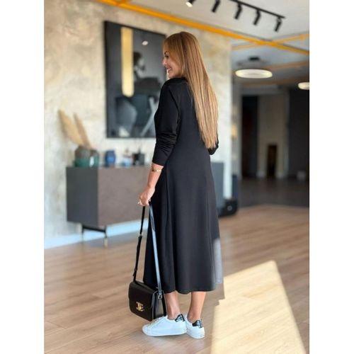 Kadın Uzun Kollu V Yakalı Midi Modal Elbise