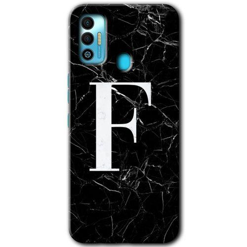 Potkal Hediye Fabrikası Tecno Spark 7T Kılıf HD Desen Baskılı Arka Kapak - Siyah Mermer Desenli F Harfi