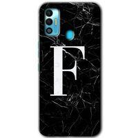 Potkal Hediye Fabrikası Tecno Spark 7T Kılıf HD Desen Baskılı Arka Kapak - Siyah Mermer Desenli F Harfi