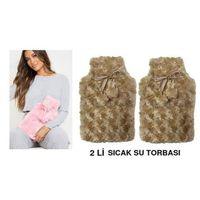 Sıcak Su Torbası 2 Adet,Ponponlu Termofor Peluş Bej  28X17Cm 750Ml