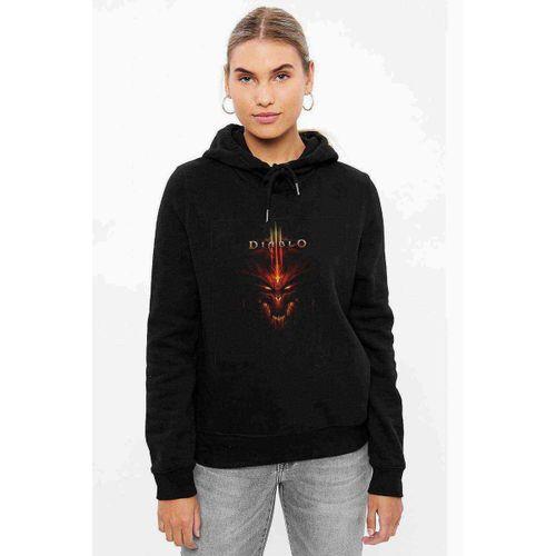 Diablo Baskılı Siyah Kadın Kapşonlu Sweashirt