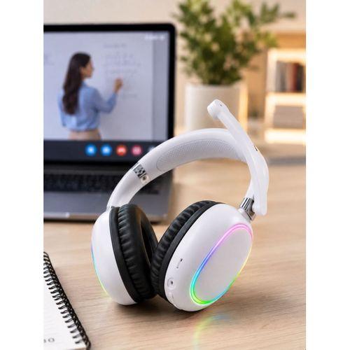Beyaz Bluetooth 5.0 Mikrofonlu Kablosuz Kulak Üstü Kulaklık Rgb Işıklı Type-c Şarjlı