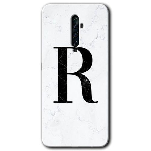 MRCİLETİSİM Oppo Reno 2z Kılıf Kapak - Beyaz Mermer Desenli R Harfi +Hayalet Ekran Yandan Gözükmez