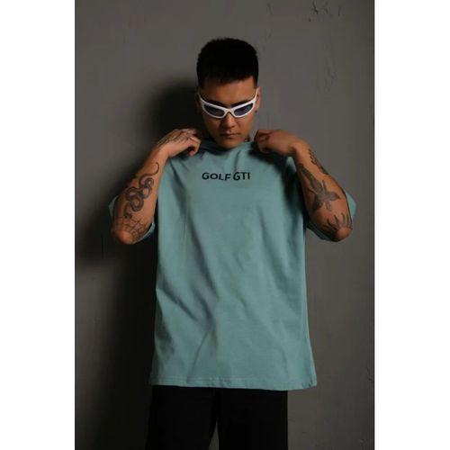 Erkek Oversize Baskılı Tişört – Golf GTI Retro Araba Desenli, Ön - Arka Dijital Baskı, Sokak Modası Stil - Mint Yeşili
