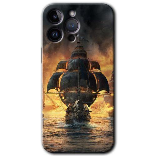 iPhone 14 Pro Max Kılıf HD Desen Baskılı Arka Kapak - Temperli Cam - Siyah İnci
