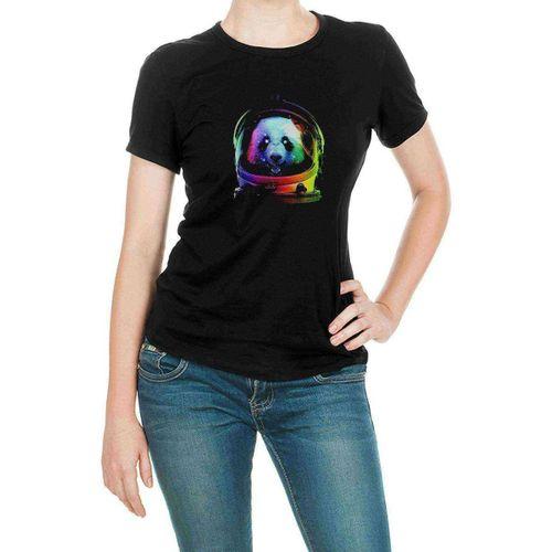 Uzaylı Panda Astronaut Panda Asronot Uzay Baskılı Siyah Kadın Tshirt