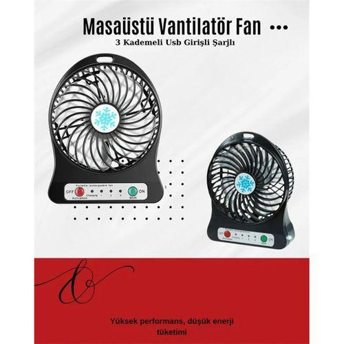 Usb Girişli Taşınabilir Masaüstü Mini Fan – 3 Kademeli Hız, Şarjlı, Işıklı, Sessiz Çalışma