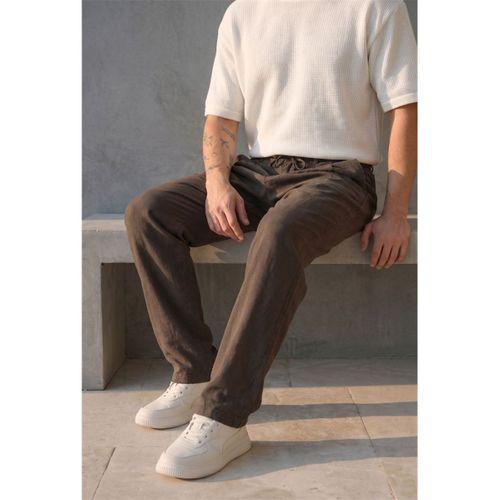 Magnus Tensel Kumaş Relaxed Fit Beli Lastikli Erkek Pantolon - Kahve