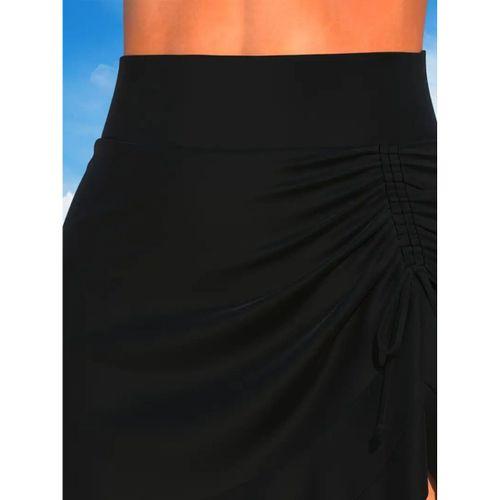 Kadın Yüksek Bel Yandan Büzgülü Fırfırlı Kısa Sandy Etek