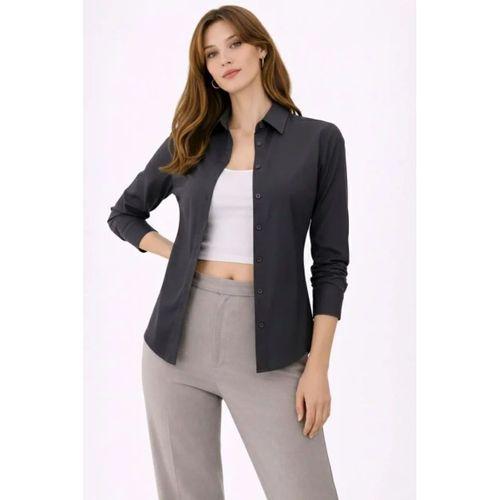 Uzun Kollu Gömlek Düğmeli Klasik Yaka Günlük Ve Ofis Şıklığına Uygun - Füme